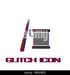 Thread spool and needle icon flat. Simple pictogram - Glitch effect. Vector illustration symbol Stock Vector