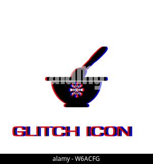 Mortar and pestle icon flat. Simple pictogram - Glitch effect. Vector illustration symbol Stock Vector