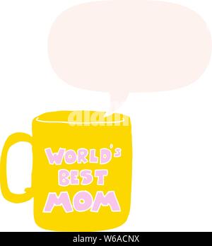 worlds best mom mug with speech bubble in retro style Stock Vector