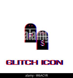 Salt and pepper icon flat. Simple pictogram - Glitch effect. Vector illustration symbol Stock Vector