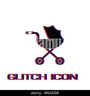 Pram icon flat. Simple pictogram - Glitch effect. Vector illustration symbol Stock Vector