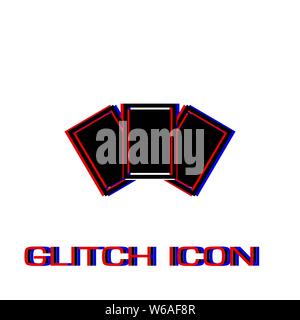 Photo card icon flat. Simple pictogram - Glitch effect. Vector illustration symbol Stock Vector