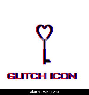 Heart key icon flat. Simple pictogram - Glitch effect. Vector illustration symbol Stock Vector