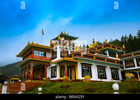 Bomdila Gompa, new Mahayana Buddhism Monastery at dawn India, Arunachal Pradesh, India, Asia Stock Photo