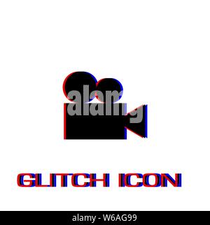 Retro cinema icon flat. Simple pictogram - Glitch effect. Vector illustration symbol Stock Vector