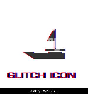 Yacht boats icon flat. Simple pictogram - Glitch effect. Vector illustration symbol Stock Vector
