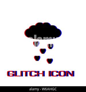 Cloud and heart rain icon flat. Simple pictogram - Glitch effect. Vector illustration symbol Stock Vector