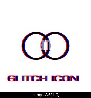 Wedding rings icon flat. Simple pictogram - Glitch effect. Vector illustration symbol Stock Vector
