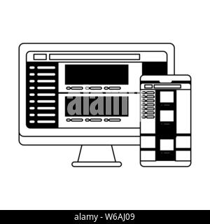 social media network chatting cartoon in black and white Stock Vector