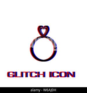 Heart ring icon flat. Simple pictogram - Glitch effect. Vector illustration symbol Stock Vector