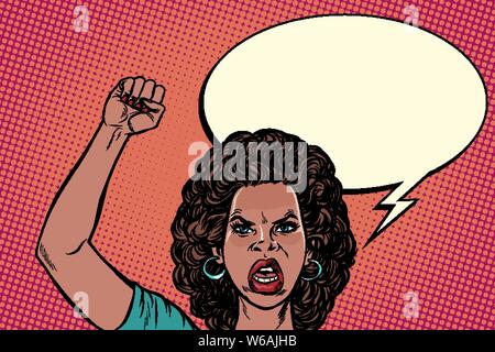 angry protester African woman, rally resistance freedom democracy Stock Vector