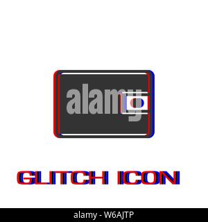 Wallet icon flat. Simple pictogram - Glitch effect. Vector illustration symbol Stock Vector