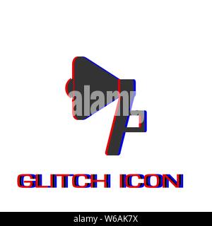 Megaphone icon flat. Simple pictogram - Glitch effect. Vector illustration symbol Stock Vector