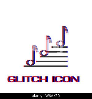 Music notes icon flat. Simple pictogram - Glitch effect. Vector illustration symbol Stock Vector
