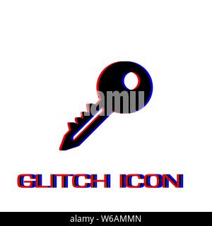 Key icon flat. Simple pictogram - Glitch effect. Vector illustration symbol Stock Vector