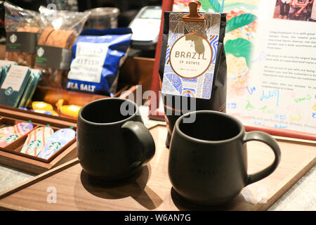 Interior view of Hong Kong's largest Starbucks flagship store at Causeway Bay in Hong Kong, China, 22 June 2018.   Starbucks opened its new flagship s Stock Photo