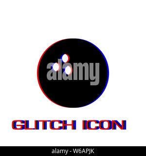 Bowling icon flat. Simple pictogram - Glitch effect. Vector illustration symbol Stock Vector