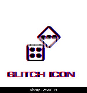 Two Dices icon flat. Simple pictogram - Glitch effect. Vector illustration symbol Stock Vector