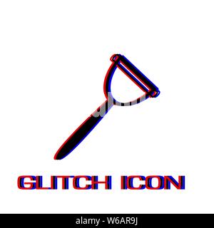 Kitchenware peeler icon flat. Simple pictogram - Glitch effect. Vector illustration symbol Stock Vector