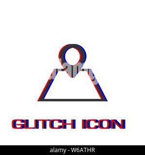 Pin on the map icon flat. Simple pictogram - Glitch effect. Vector illustration symbol Stock Vector