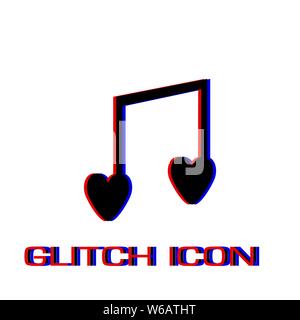 I love music icon flat. Simple pictogram - Glitch effect. Vector illustration symbol Stock Vector