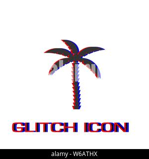 Coconut palm tree icon flat. Simple pictogram - Glitch effect. Vector illustration symbol Stock Vector