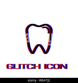 Tooth icon flat. Simple pictogram - Glitch effect. Vector illustration symbol Stock Vector