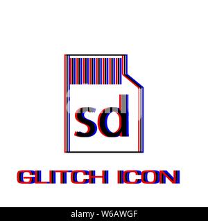 Micro sd card icon flat. Simple pictogram - Glitch effect. Vector illustration symbol Stock Vector