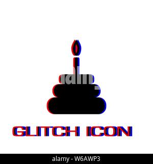 Birthday cake icon flat. Simple pictogram - Glitch effect. Vector illustration symbol Stock Vector