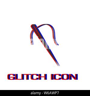 Sewing needle with thread icon flat. Simple pictogram - Glitch effect. Vector illustration symbol Stock Vector