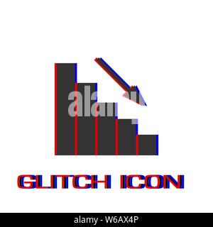 Graph down icon flat. Simple pictogram - Glitch effect. Vector illustration symbol Stock Vector