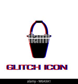 Bucket icon flat. Simple pictogram - Glitch effect. Vector illustration symbol Stock Vector