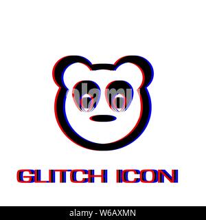 Baby panda face icon flat. Simple pictogram - Glitch effect. Vector illustration symbol Stock Vector