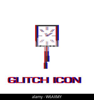 Wall clocks icon flat. Simple pictogram - Glitch effect. Vector illustration symbol Stock Vector