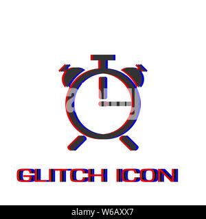 Alarm clock icon flat. Simple pictogram - Glitch effect. Vector illustration symbol Stock Vector