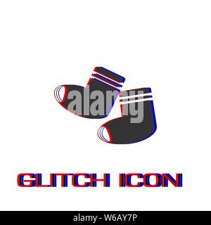 Socks icon flat. Simple pictogram - Glitch effect. Vector illustration symbol Stock Vector