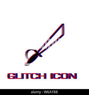 Sword icon flat. Simple pictogram - Glitch effect. Vector illustration symbol Stock Vector