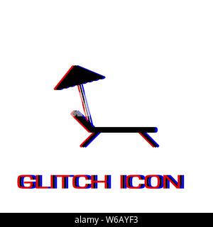 Beach umbrella and lounger icon flat. Simple pictogram - Glitch effect. Vector illustration symbol Stock Vector
