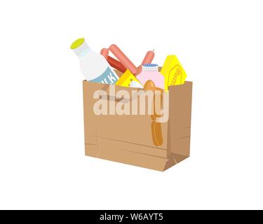 Paper bag with dairy products on a white background. Vector illustration Stock Vector