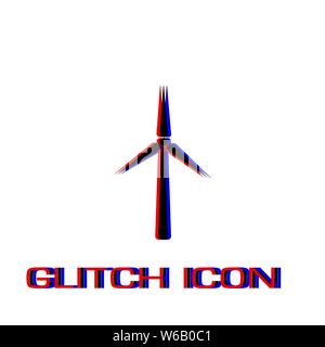 Windmill icon flat. Simple pictogram - Glitch effect. Vector illustration symbol Stock Vector
