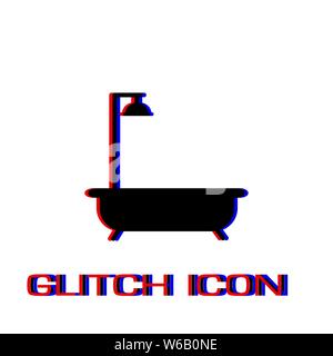Bath icon flat. Simple pictogram - Glitch effect. Vector illustration symbol Stock Vector