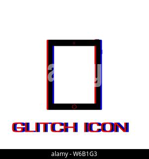 Tablet icon flat. Simple pictogram - Glitch effect. Vector illustration symbol Stock Vector