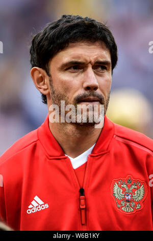 Head shot of Yuri Zhirkov of the starting line-up of Russia in the Group A match against Saudi Arabia during the 2018 FIFA World Cup in Moscow, Russia Stock Photo