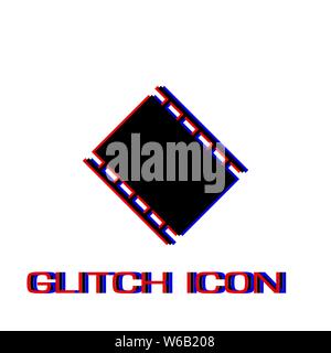 Film reel icon flat. Simple pictogram - Glitch effect. Vector illustration symbol Stock Vector
