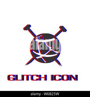 Tailor ravel ball of yarn for knitting icon flat. Simple pictogram - Glitch effect. Vector illustration symbol Stock Vector
