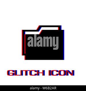 Folder icon flat. Simple pictogram - Glitch effect. Vector illustration symbol Stock Vector