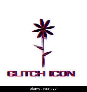 Chamomile icon flat. Simple pictogram - Glitch effect. Vector illustration symbol Stock Vector