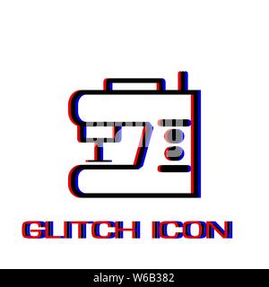 Sewing machine icon flat. Simple pictogram - Glitch effect. Vector illustration symbol Stock Vector
