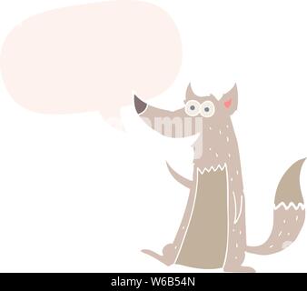 cartoon wolf with speech bubble in retro style Stock Vector