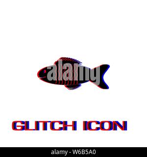 Fish icon flat. Simple pictogram - Glitch effect. Vector illustration symbol Stock Vector